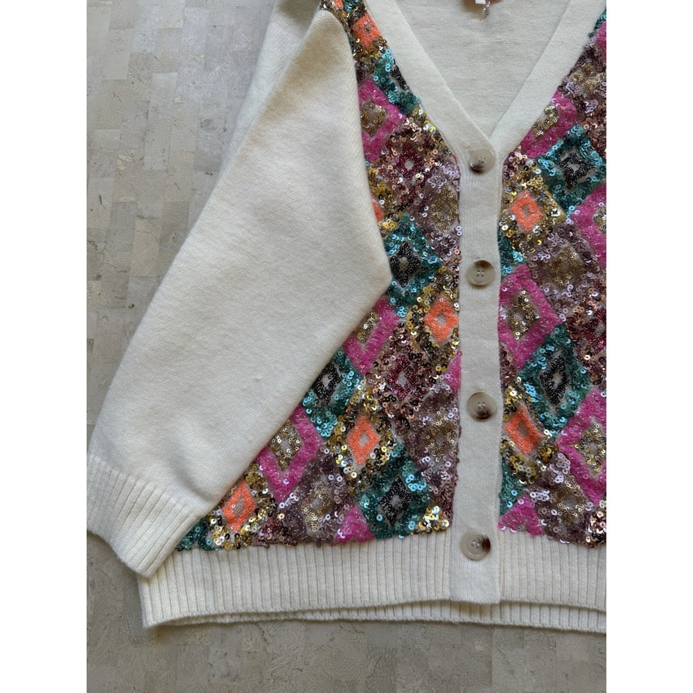 Entro Womens Multi Color Sequin Open Cardigan Boho Queen of sparkles Style Large - Picture 5 of 9